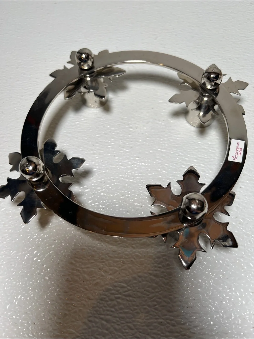 Silver Chrome Snowflake Candle Holder: Biedermann India, Holds 4 Taper Candles